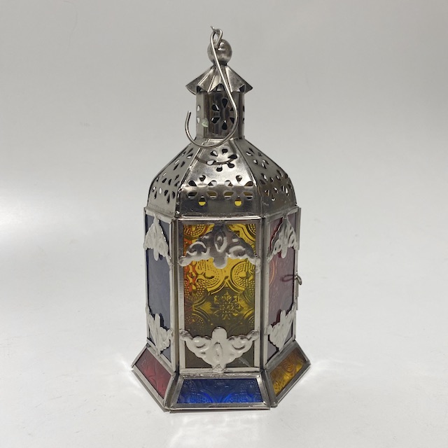 LANTERN, Small Silver and Coloured Glass 